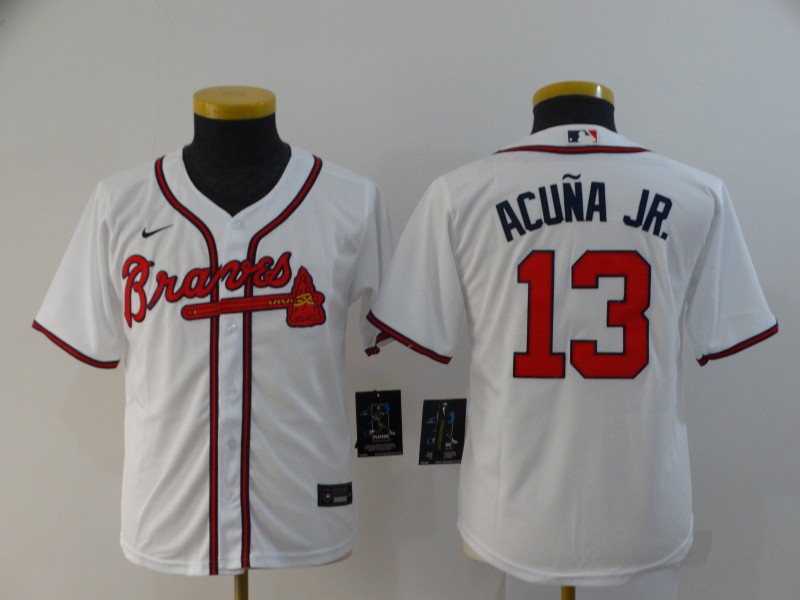 Youth White Atlanta Braves #13 Ronald Acuña Jr Cool Base Stitched Baseball Jersey